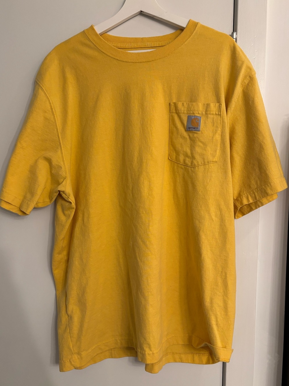 Carhartt Men’s Yellow Short Sleeve Pocket Tee with Logo Patch - Size XL